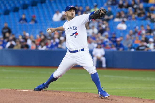 Toronto Blue Jays starting pitcher Marco Estrada Baltimore Orioles throws during first inning American League baseball action in Toronto on Friday June 19 , 2015. THE CANADIAN PRESS/Chris Young